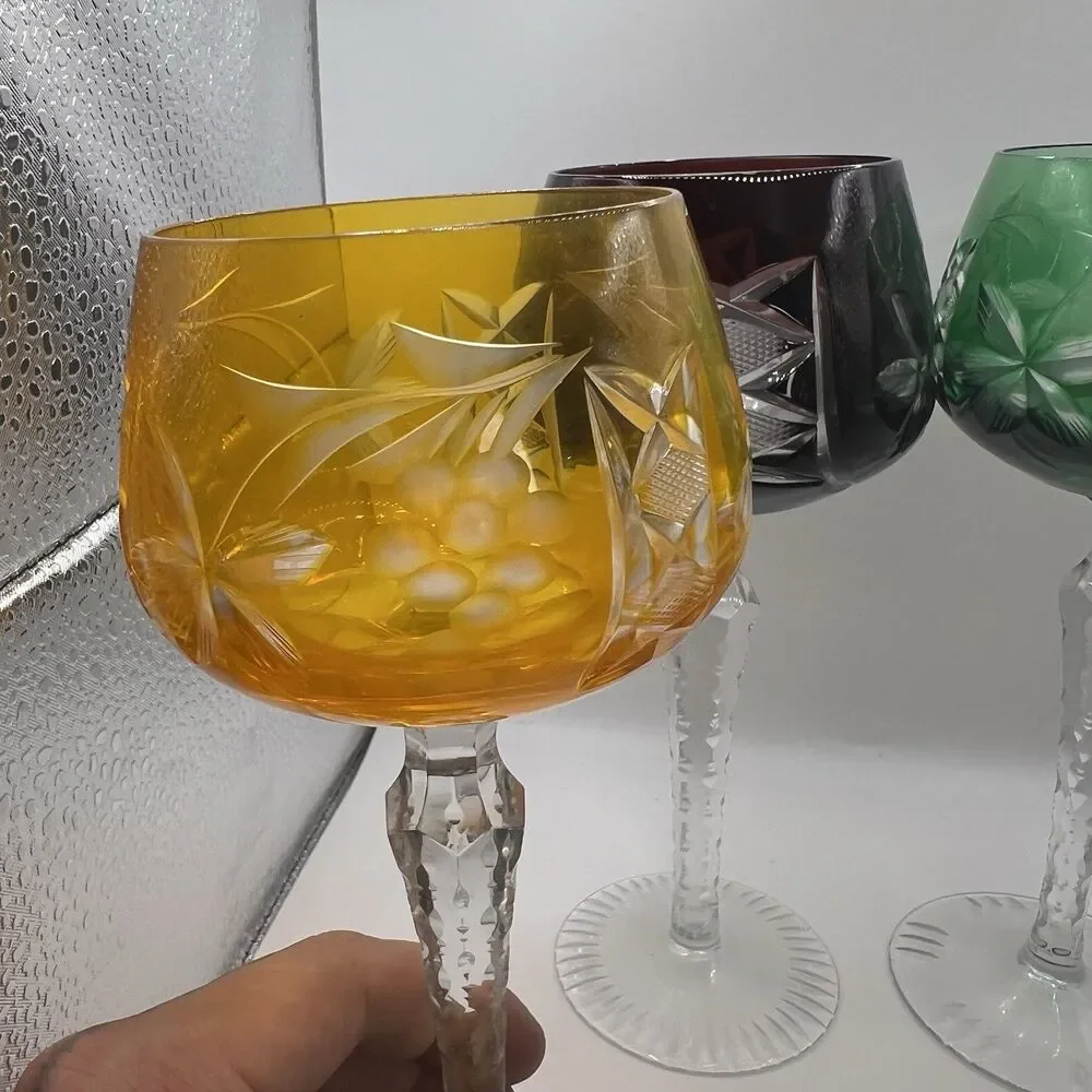 Set of 4 Vintage Hungarian Cut to Clear Crystal Hock Wine Glasses